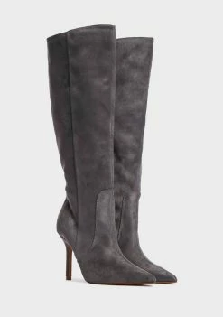 Public Desire Grey Best Believe Suede Stiletto Knee High Boots Heeled Boots
