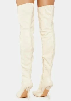 Public Desire Tianna PU Pointed Toe Over The Knee Stiletto Boots Heeled Boots