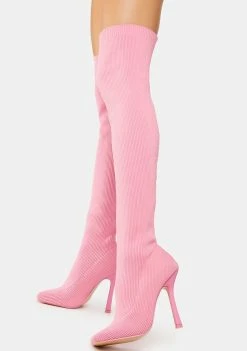 Public Desire Boots & Booties Pink Bubbles Knitted Knee High Boots