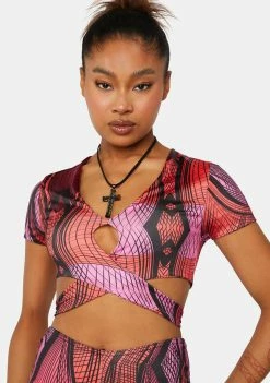 Public Desire Abstract Printed Wrap Crop Top Wrap Top