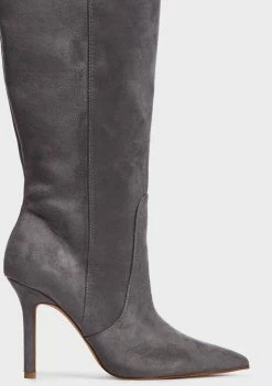 Public Desire Grey Best Believe Suede Stiletto Knee High Boots Heeled Boots