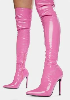 Public Desire Pink Confidence Patent Stiletto Boots