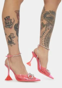 Public Desire Pink Cinderella Diamante Bow Heels