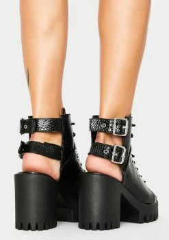 Public Desire Black Croc Rockin' Peep Toe Ankle Boots