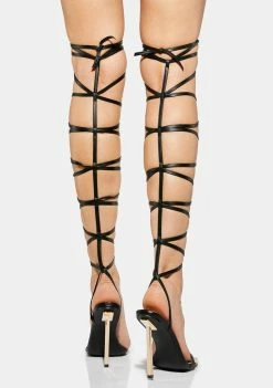 Public Desire Black Demy Lace Up Stiletto Heels