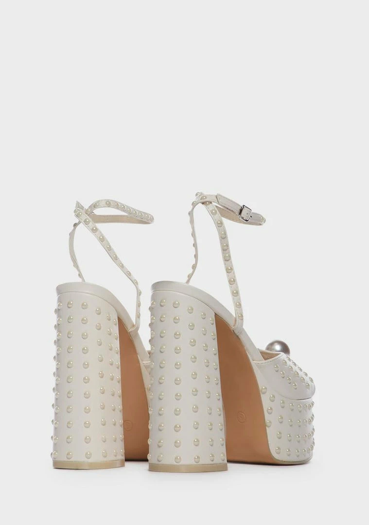Buy ๐ Public Desire Ecru Mia Satin Pearl Platform ๐ Heels ๐ 4 Public Desire Ecru Mia Satin Pearl Platform Heels