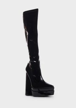 Public Desire Patent End Game Knee High Boots Platform Boots