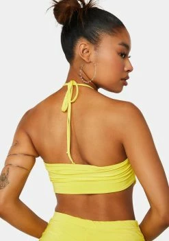 Public Desire Sulphur Yellow Ruched Halter Mini Crop Top