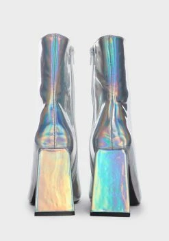 Cheapest 💯 Public Desire Kenzie Holographic Heeled 🥾 Boots ✔️ 9 Public Desire Kenzie Holographic Heeled Boots