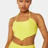 Public Desire Sulphur Yellow Ruched Halter Mini Crop Top