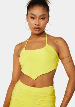 Public Desire Sulphur Yellow Ruched Halter Mini Crop Top