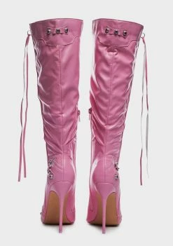 Public Desire Pink Cardi Knee High Boots Boots & Booties