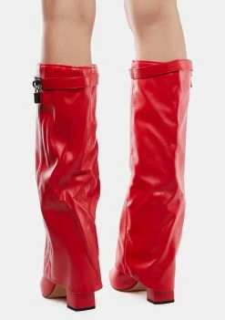 Public Desire Heeled Boots Echo Red Knee High Boots