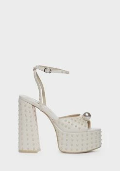 Public Desire Ecru Mia Satin Pearl Platform Heels