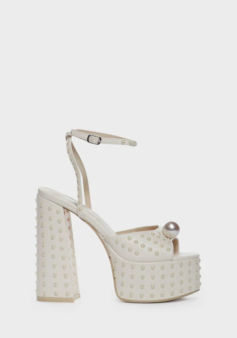 Buy ๐ Public Desire Ecru Mia Satin Pearl Platform ๐ Heels ๐ 1 Public Desire Ecru Mia Satin Pearl Platform Heels