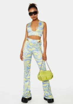 Public Desire Swirl Printed Exposed Tie Thong Flares