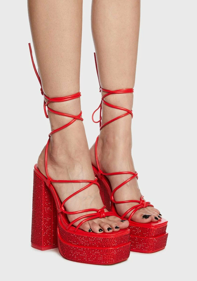 Coupon 💯 Public Desire Red Glow Girl Block 👠 Heels 🤩 4 Public Desire Red Glow Girl Block Heels