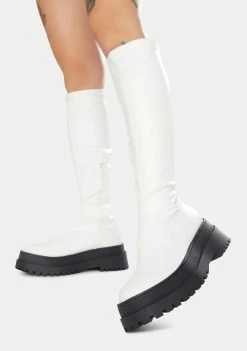 Public Desire White Haunt Knee High Chunky Sole Boots Platforms
