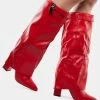 Public Desire Heeled Boots Echo Red Knee High Boots