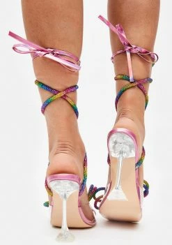 Public Desire Rainbow Queenie Lace Up Diamante Wrap Heels