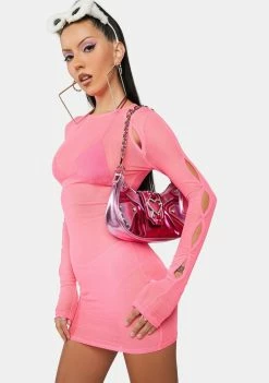 Public Desire Paradise Pink Mesh Cut-Out Mini Dress