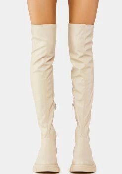 Public Desire White Junya Knee High Boots
