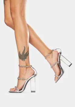 Public Desire Silver Statements Chain Strap Acrylic Heels