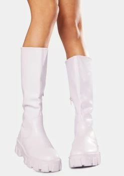Public Desire Lilac Karma Chunky Sole Knee High Boots