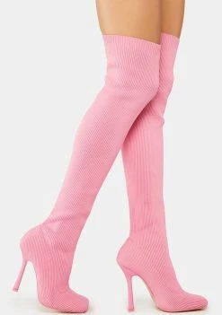 Public Desire Boots & Booties Pink Bubbles Knitted Knee High Boots