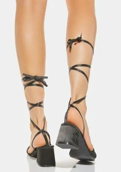 Public Desire Caught Out Black Satin Block Heels