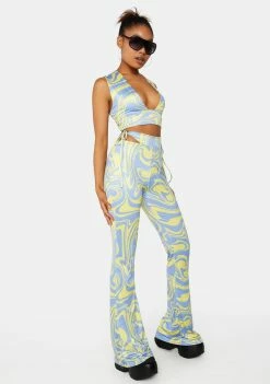 Public Desire Swirl Printed Exposed Tie Thong Flares