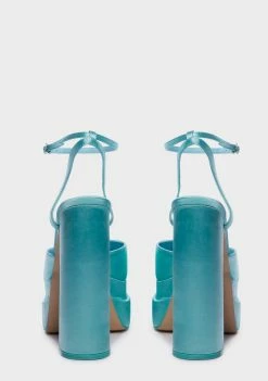 Public Desire Wide Fit Turquoise Satin Moonchild Platform Heels Platforms