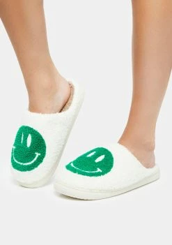Public Desire Green Smile Fuzzy Slippers
