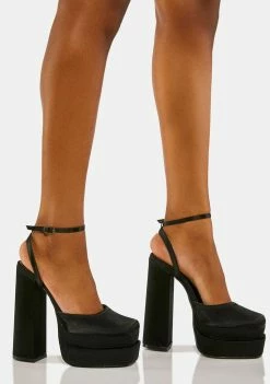 Public Desire Black Satin Moonchild Platform Heels
