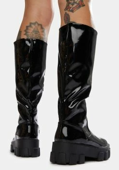 Public Desire Boots & Booties Black Karma Chunky Sole Knee High Boots