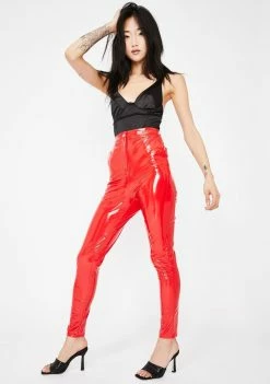 Public Desire Red Skinny Vinyl Trousers Bottoms