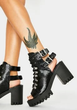 Public Desire Black Croc Rockin' Peep Toe Ankle Boots