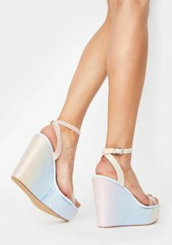 Public Desire Wedges Blue Patent Pizzazz Wedge Heels