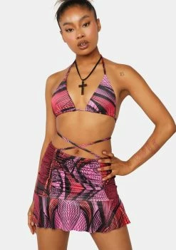 Public Desire Mini Skirt Abstract Printed Ruched Frill Hem Skirt