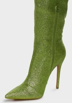 Public Desire Diva Glitter Pointed Toe Stiletto Knee High Boots