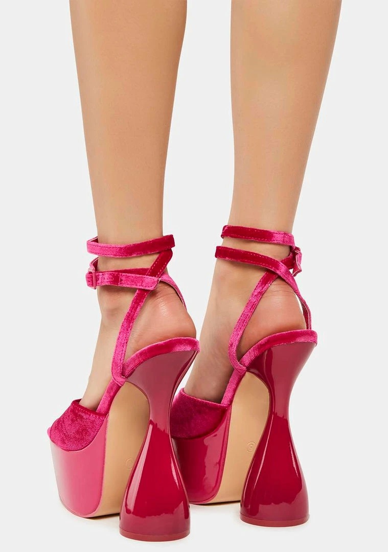 Budget ๐ Public Desire Platform ๐ Heels Pink Disco Velvet Lace Up ๐ Heels ๐งจ 5 Public Desire Platform Heels Pink Disco Velvet Lace Up Heels
