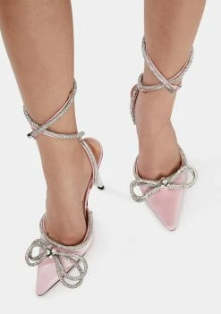 Public Desire Pointed Toe Heels Pink Midnight Wrap Around Diamante Bow Heels