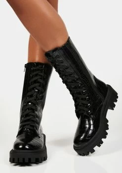 Public Desire Boots & Booties Black Beau Croc Lace Up Boots